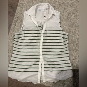 NY & Company Sleeveless White and Green Striped Top * Size Large* NWT